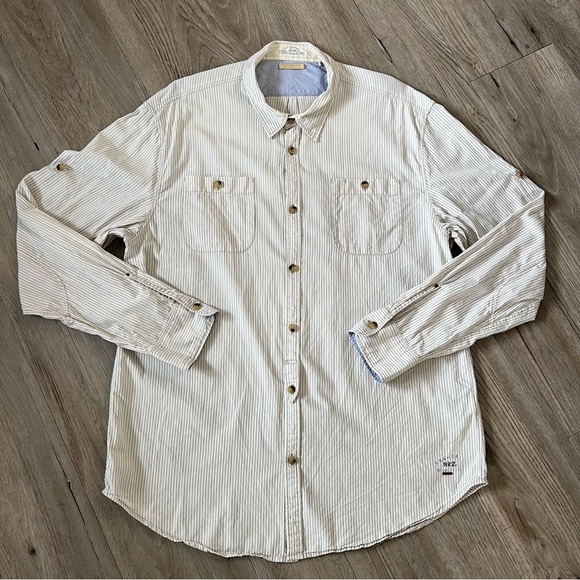 Scotch & Soda Beige Striped Button-Down Shirt - Picture 1 of 8